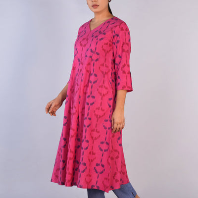 Deep Pink Cotton Pochampally Ikat Kurta
