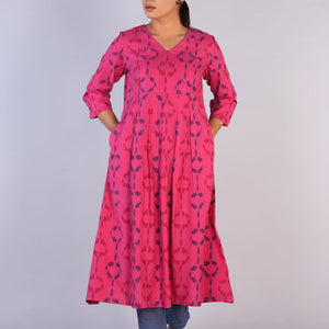 Deep Pink Cotton Pochampally Ikat Kurta