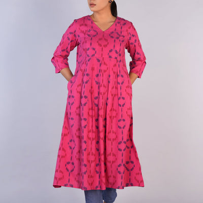 Deep Pink Cotton Pochampally Ikat Kurta
