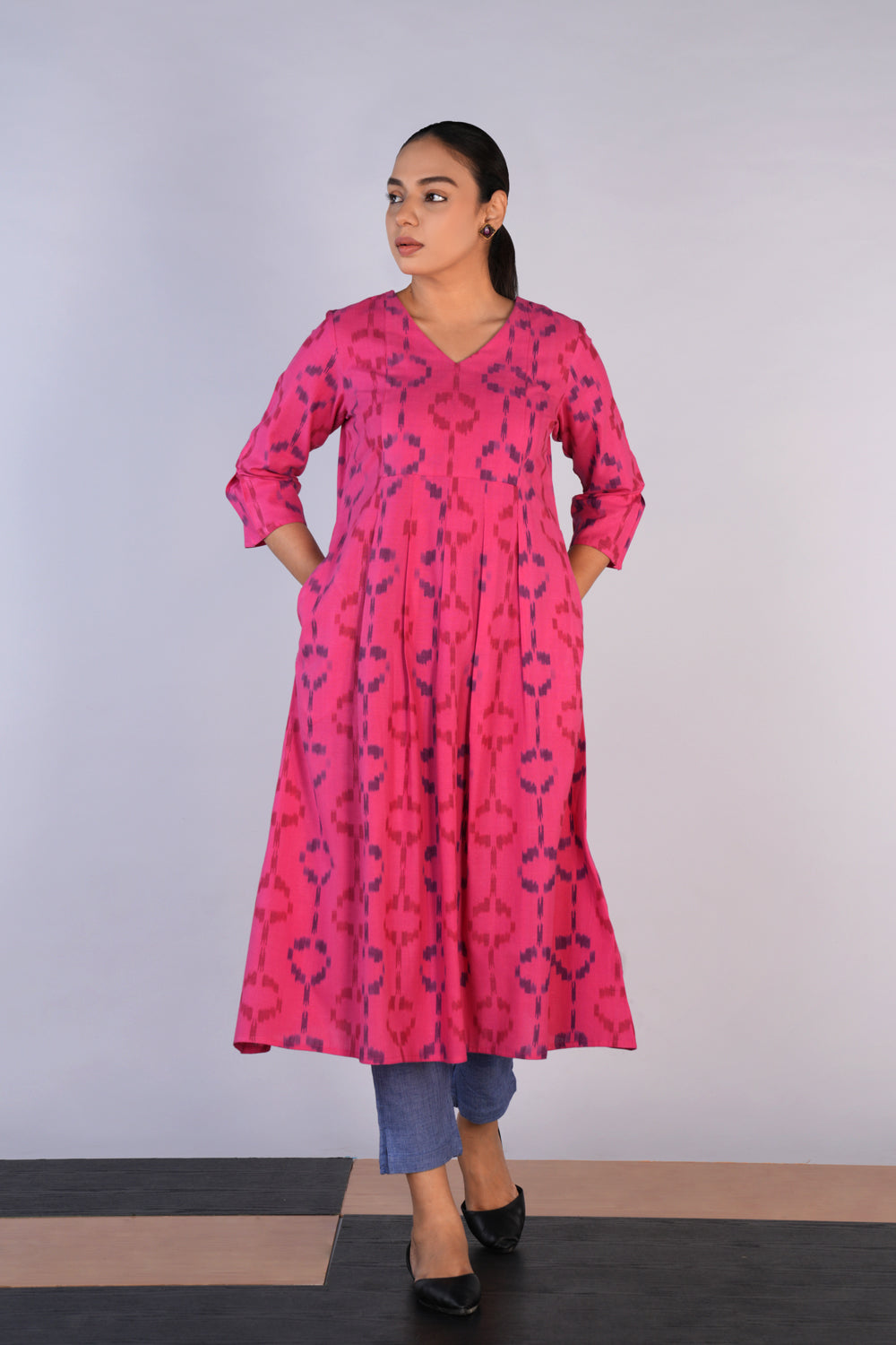 Deep Pink Cotton Pochampally Ikat Kurta