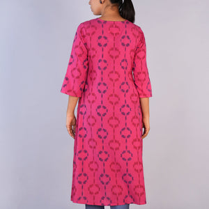Deep Pink Cotton Pochampally Ikat Kurta