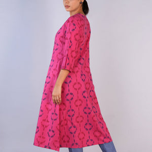 Deep Pink Cotton Pochampally Ikat Kurta