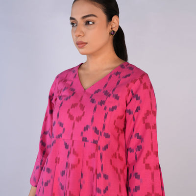 Deep Pink Cotton Pochampally Ikat Kurta