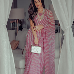 Sophia Dusty Pink Leheriya Pure Chiffon Saree
