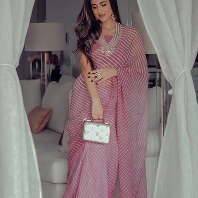 Sophia Dusty Pink Leheriya Pure Chiffon Saree