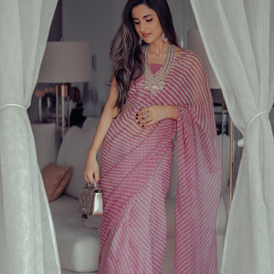 Sophia Dusty Pink Leheriya Pure Chiffon Saree