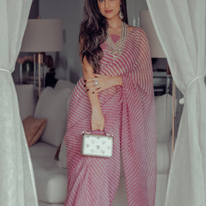 Sophia Dusty Pink Leheriya Pure Chiffon Saree