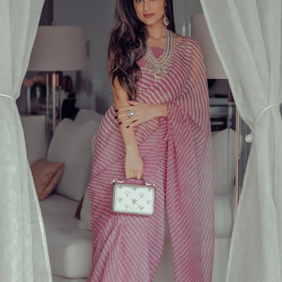 Sophia Dusty Pink Leheriya Pure Chiffon Saree