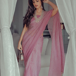 Sophia Dusty Pink Leheriya Pure Chiffon Saree