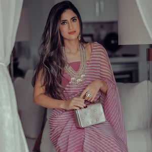 Sophia Dusty Pink Leheriya Pure Chiffon Saree