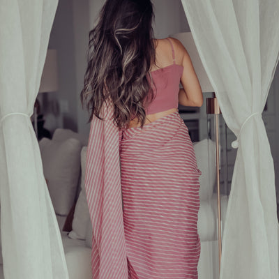 Sophia Dusty Pink Leheriya Pure Chiffon Saree