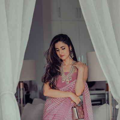 Sophia Dusty Pink Leheriya Pure Chiffon Saree