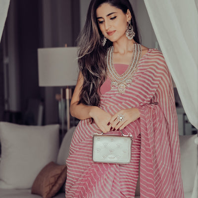 Sophia Dusty Pink Leheriya Pure Chiffon Saree