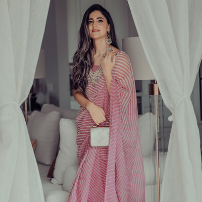 Sophia Dusty Pink Leheriya Pure Chiffon Saree