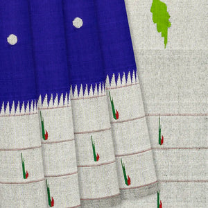 Violet Handloom Paithani Silk Saree With Coin Buttas & Muniya Motifs In Border-Violet