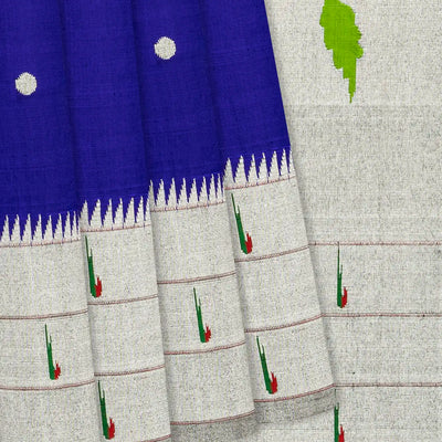 Violet Handloom Paithani Silk Saree With Coin Buttas & Muniya Motifs In Border-Violet