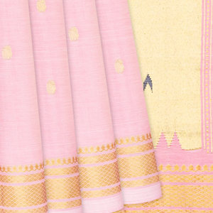 Baby Pink Handloom Paithani Silk Saree With Mango Buttas-Baby Pink