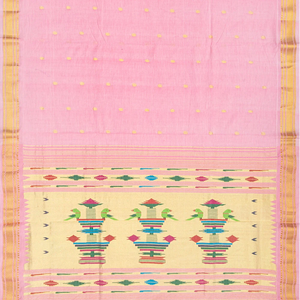 Baby Pink Handloom Paithani Silk Saree With Mango Buttas-Baby Pink