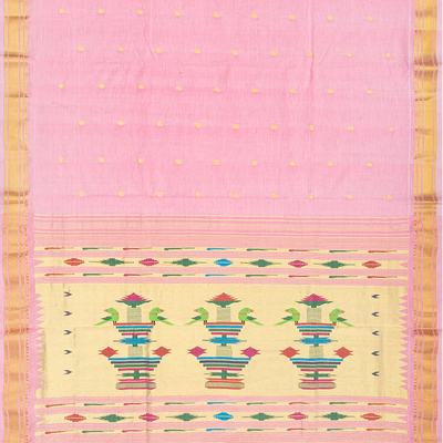Baby Pink Handloom Paithani Silk Saree With Mango Buttas-Baby Pink