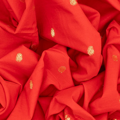 Red Handloom Paithani Silk Saree With Mango Buttas-Red