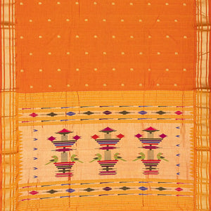 Orange Handloom Paithani Silk Saree With Mango Buttas-Orange