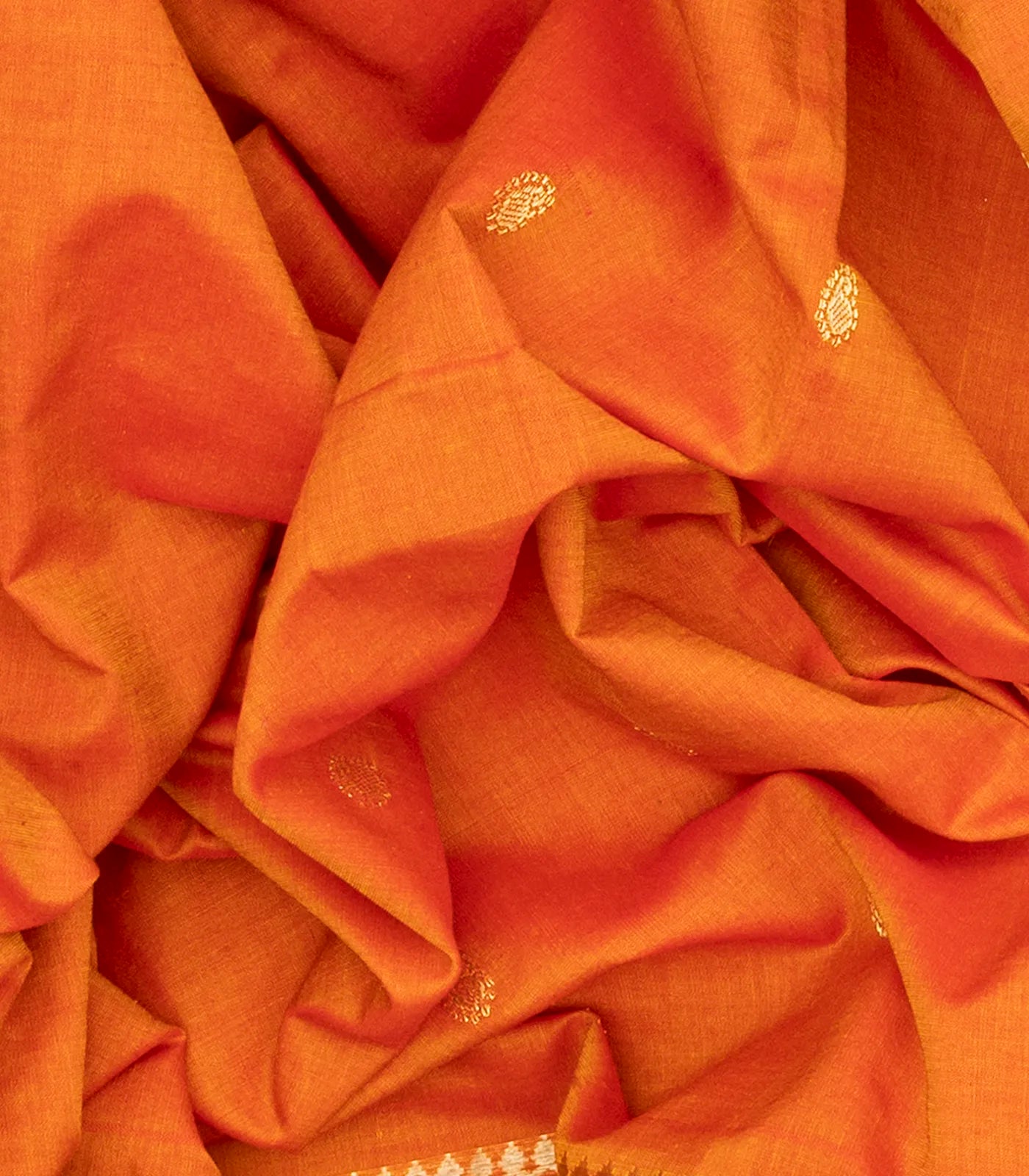 Orange Handloom Paithani Silk Saree With Mango Buttas-Orange