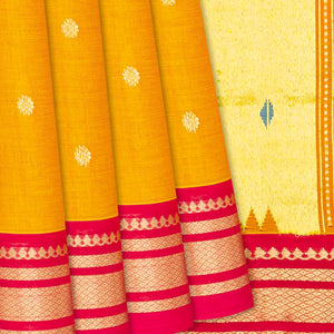 Mustard Handloom Paithani Silk Saree With Kamalam Buttas-Mustard