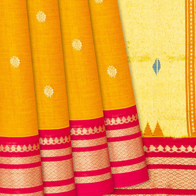 Mustard Handloom Paithani Silk Saree With Kamalam Buttas-Mustard