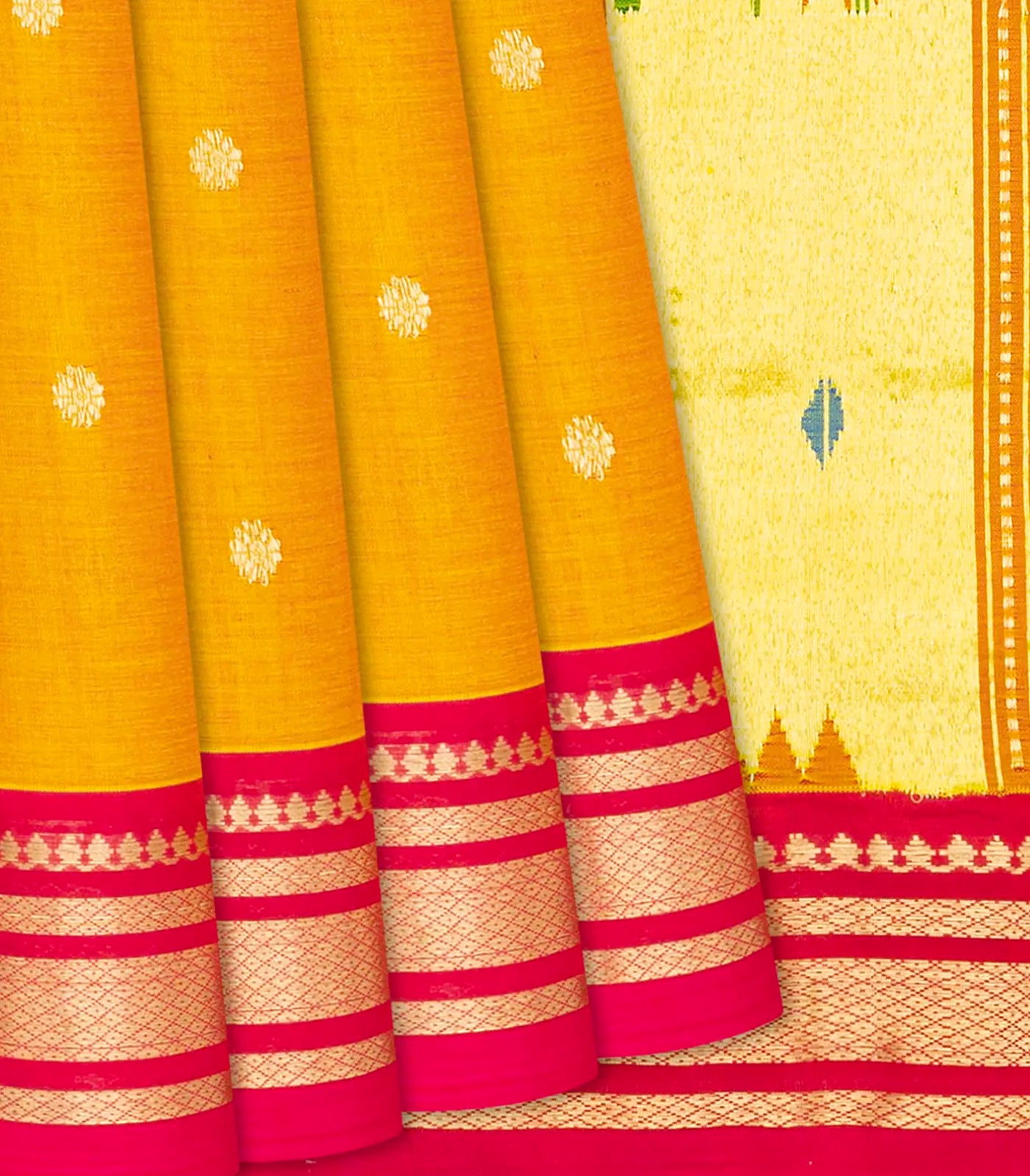 Mustard Handloom Paithani Silk Saree With Kamalam Buttas-Mustard