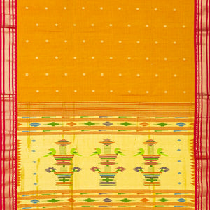 Mustard Handloom Paithani Silk Saree With Kamalam Buttas-Mustard