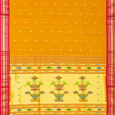 Mustard Handloom Paithani Silk Saree With Kamalam Buttas-Mustard