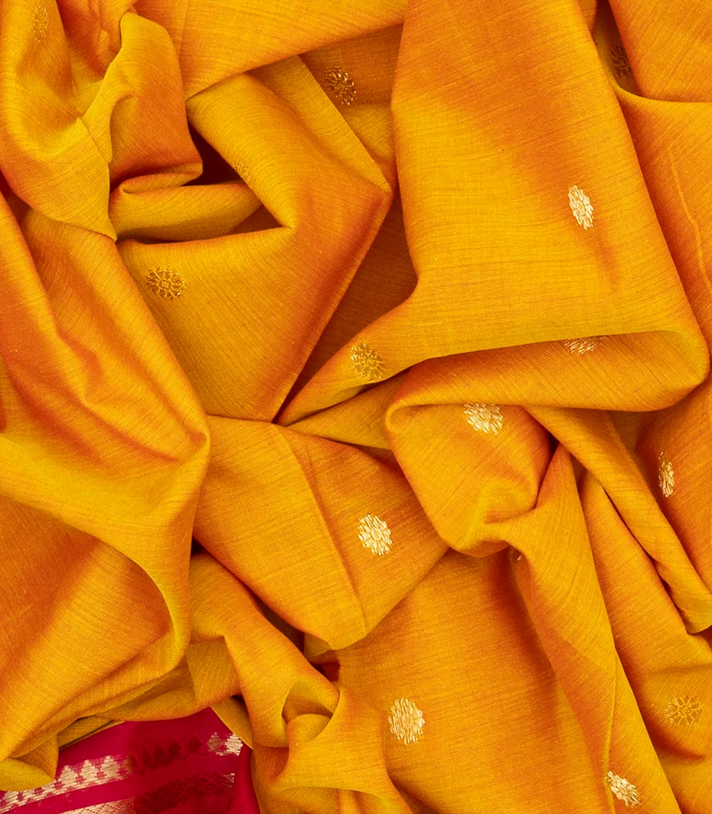 Mustard Handloom Paithani Silk Saree With Kamalam Buttas-Mustard