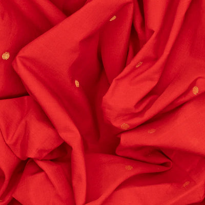 Red Handloom Paithani Silk Saree With Coin Buttas-Red