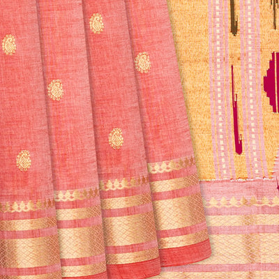Light Peach Handloom Paithani Silk Saree With Mango Buttas-Light Peach