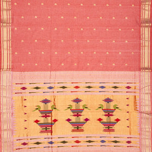 Light Peach Handloom Paithani Silk Saree With Mango Buttas-Light Peach