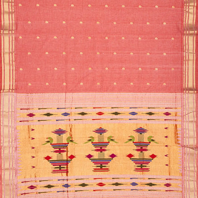 Light Peach Handloom Paithani Silk Saree With Mango Buttas-Light Peach