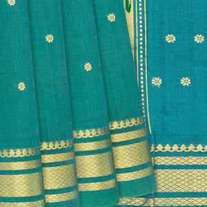 Sea Green Handloom Paithani Silk Saree With Kamalam Buttas-Sea Green