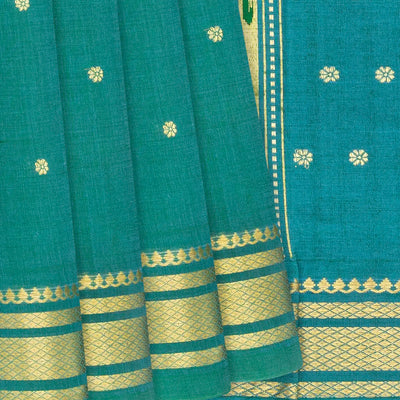 Sea Green Handloom Paithani Silk Saree With Kamalam Buttas-Sea Green