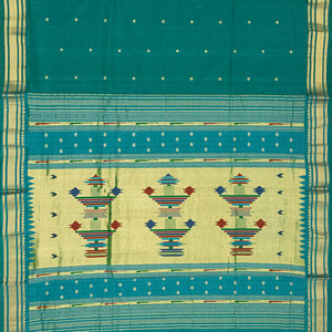 Sea Green Handloom Paithani Silk Saree With Kamalam Buttas-Sea Green