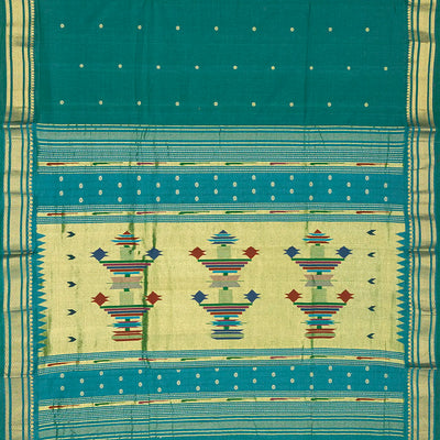 Sea Green Handloom Paithani Silk Saree With Kamalam Buttas-Sea Green