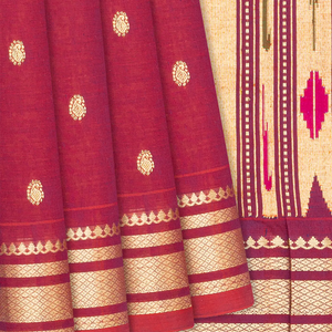 Crimson Handloom Paithani Silk Saree With Mango Buttas-Crimson