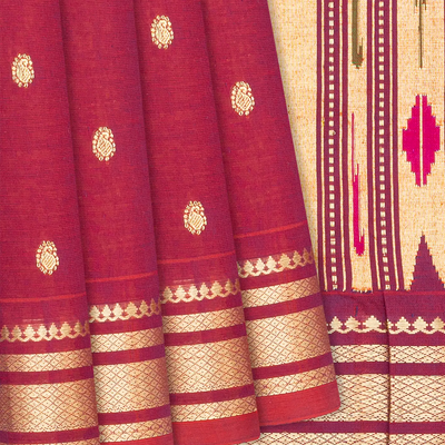 Crimson Handloom Paithani Silk Saree With Mango Buttas-Crimson