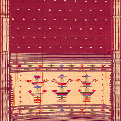 Crimson Handloom Paithani Silk Saree With Mango Buttas-Crimson