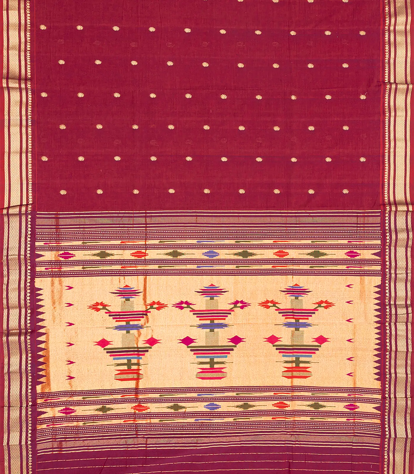 Crimson Handloom Paithani Silk Saree With Mango Buttas-Crimson