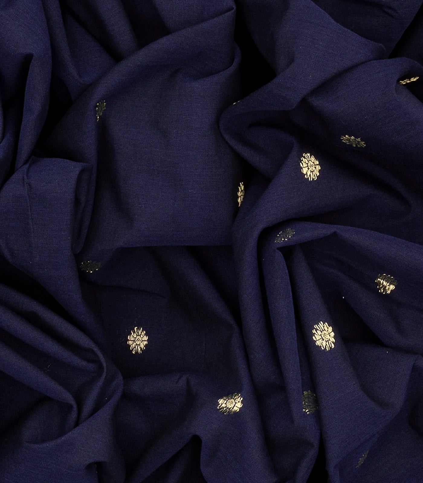 Midnight Blue Handloom Paithani Silk Saree With Kamalam Buttas-Midnight Blue