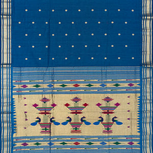 Blue Handloom Paithani Silk Saree With Kamalam Buttas-Blue