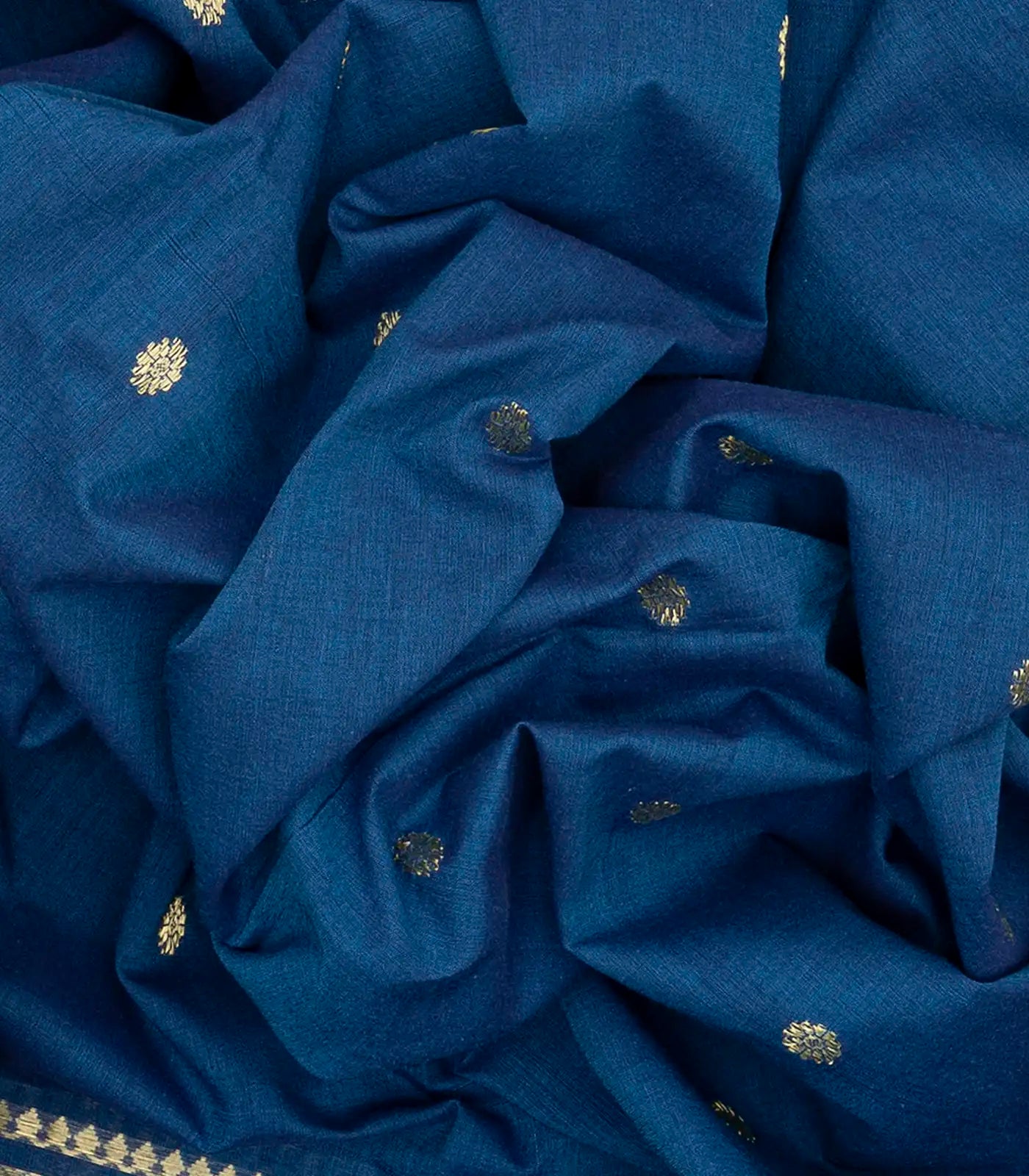 Blue Handloom Paithani Silk Saree With Kamalam Buttas-Blue