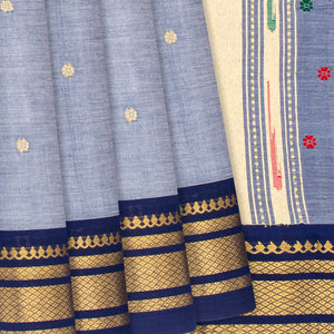 Grey Handloom Paithani Silk Saree With Kamalam Buttas-Grey