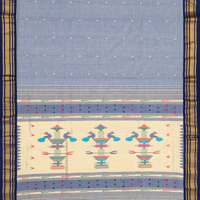 Grey Handloom Paithani Silk Saree With Kamalam Buttas-Grey