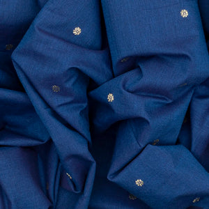 Blue Handloom Paithani Silk Saree With Floral Buttas-Blue